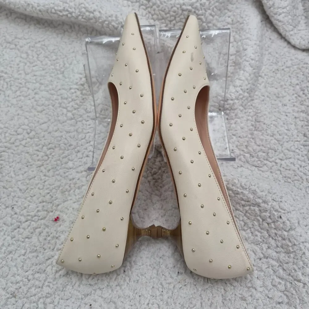 NEW AGL Lenor white leather stud kitten heels Women's Size 38.5 US 8.5